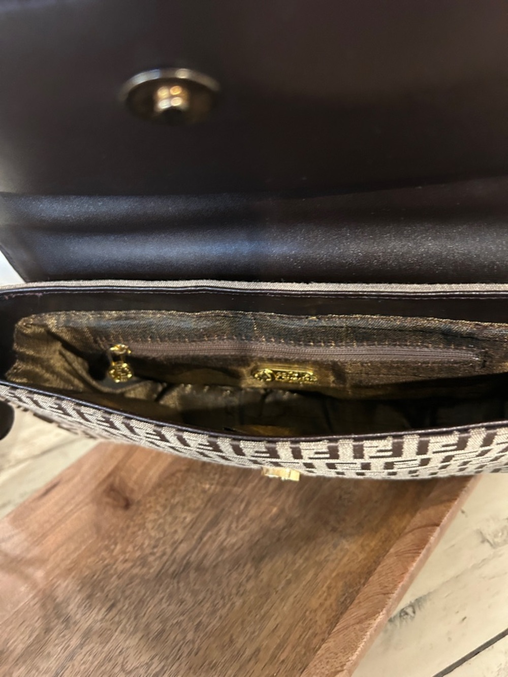 Fendi Brown FF Logo Jacquard Shoulder Bag with Black Strap - Picture 4 of 6